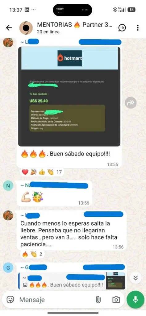 Testimonio alumno de Partner 360 mostrando sus ventas de 25,40$