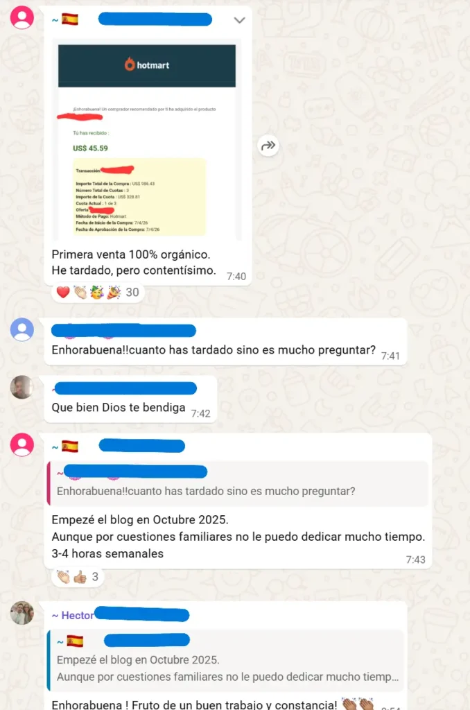 Alumno de Partner 360 mostrando su primera comisión de 45,59$