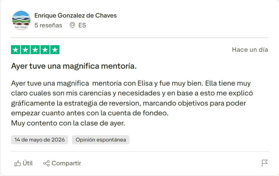 Opinión positiva de alumno de Tradeando en Trustpilot