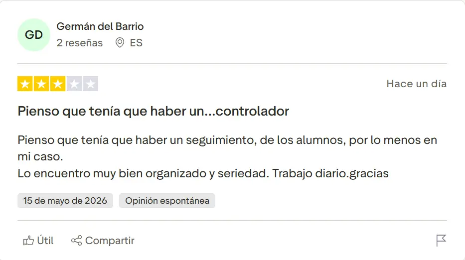 Opinión de alumno de Tradeando en Trustpilot