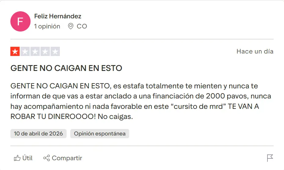Opinión crítica sobre Tradeando en Trustpilot