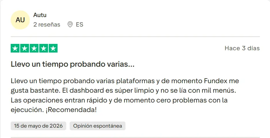 Opinión comparativa de trader sobre el dashboard y ejecución de FundeX Prop