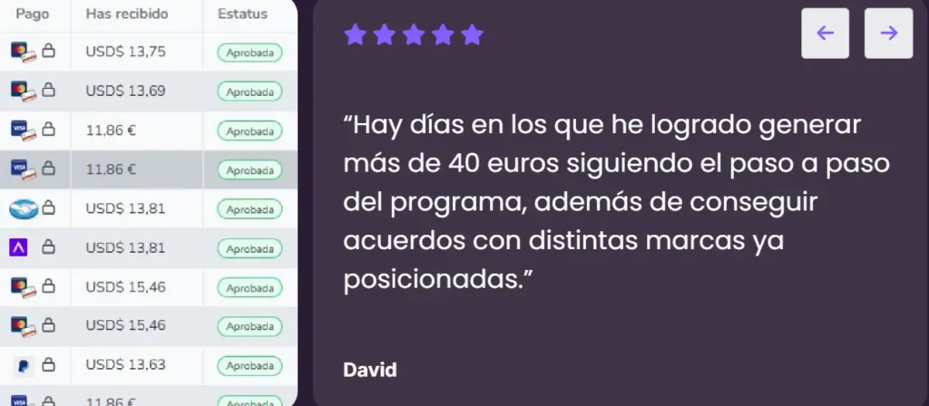 Testimonio de David alumno de Monetizagram con comisiones aprobadas en Hotmart