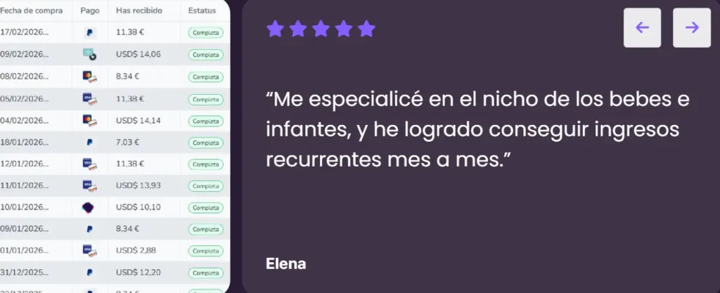 Testimonio de Elena con ingresos recurrentes en el nicho de bebés con Monetizagram