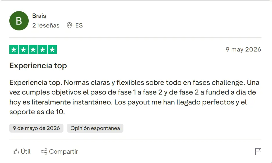 Opinión NYS Markets Trustpilot 5 estrellas España 2026