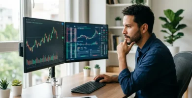 Trader hispanohablante comparando opciones de cuentas fondeadas antes de elegir su primera prop firm