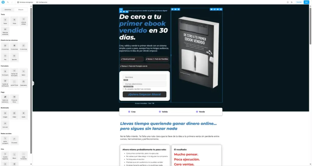 página de venta de un ebook creada en Systeme.io