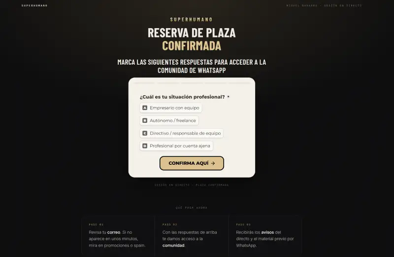 Pregunta de perfil profesional tras registrarse en Superhumano