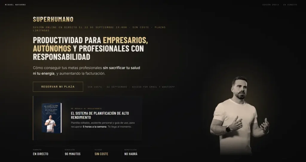 Landing de registro de la sesión gratuita de Superhumano